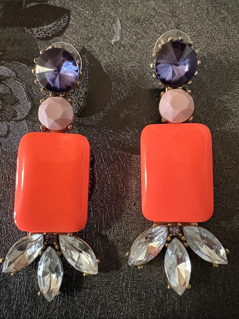 TWO-DAY SALE J. CREW RESIN, RHINESTONE CRYSTAL GOLD-TONE DROP POST 2.8" EARRINGS